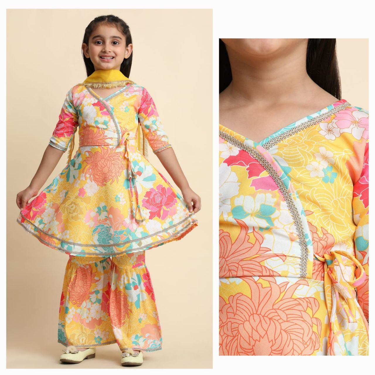 Pavitra Designers Rayon Kids Girls Wear Kurti Wirh Bottom Dupatta Wholesale Price